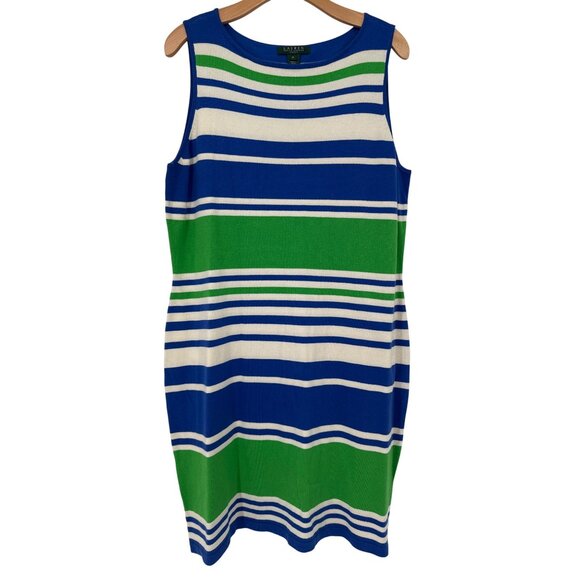 Lauren Ralph Lauren Striped Sleeveless sweater Knit Dress  size XL Cotton - Picture 1 of 4
